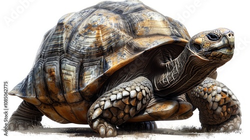 Large tortoise isolated on white background.