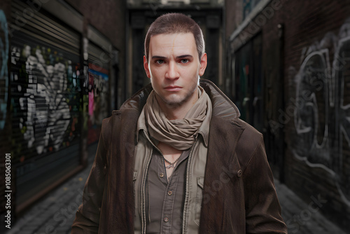 Male Portrait in Urban Setting with Photorealistic Style