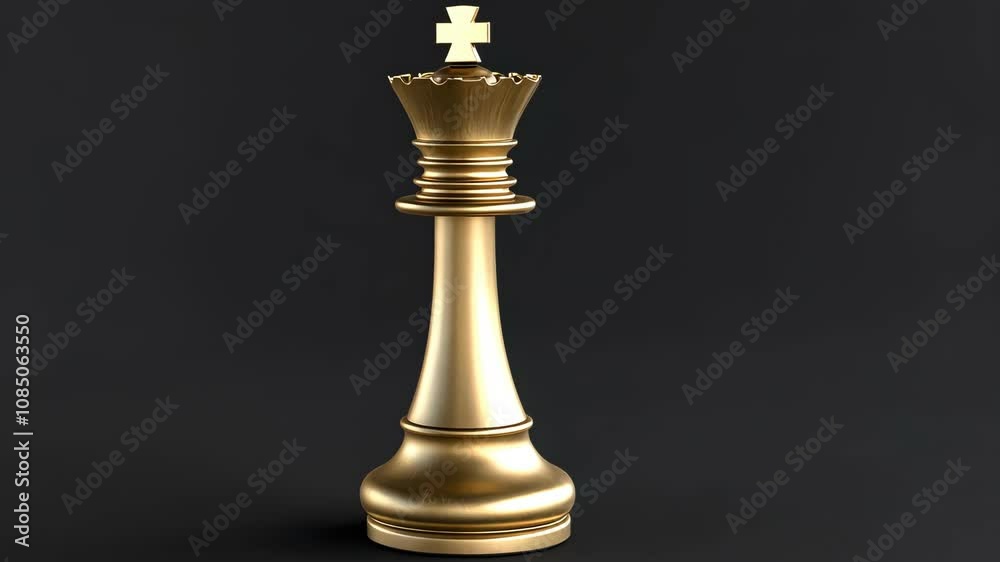A single, large golden chess queen piece is presented against a plain black backdrop A single, large golden chess queen piece is presented against a plain black backdrop