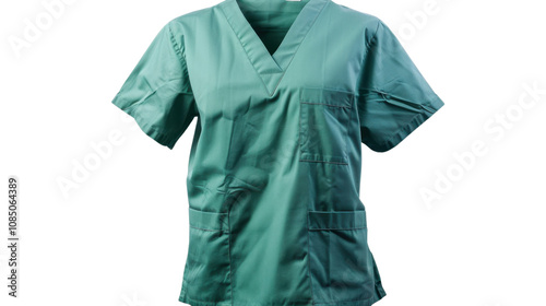 Green shirt with pockets for veterinarians, doctors, dentists, or nurses on white transparent background

 photo