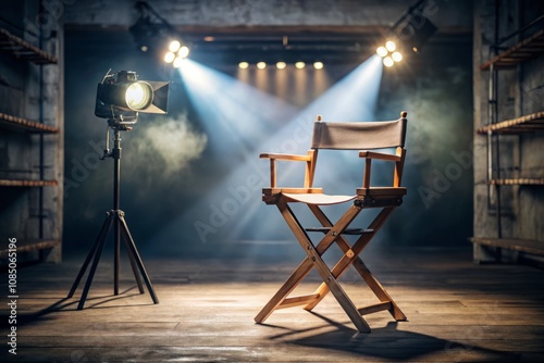 Spotlight on a Movie Director's Chair: An Empty Symbol of Creativity and Vision in an Unused Film Set, Highlighting the Essence of Directing and Storytelling in Cinematic Arts