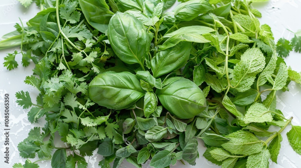 Fresh Herbs Arrangement on White Background Fresh Herbs Arrangement on White Background