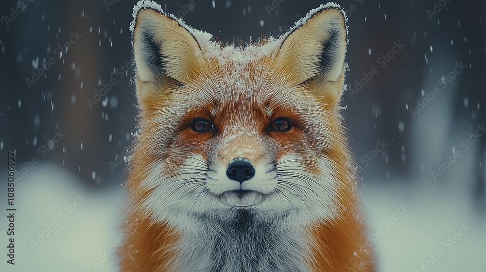 Majestic Red Fox Amidst Soft Snowfall with Snow-Covered Landscape, Capturing the Beauty of Nature and Winter Wildlife in a Serene Environment Majestic Red Fox Amidst Soft Snowfall with Snow-Covered Landscape, Capturing the Beauty of Nature and Winter Wildlife in a Serene Environment
