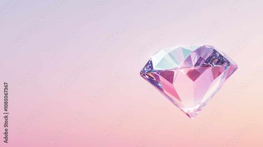 Quality over quantity concept. A sparkling, multi-faceted diamond against a soft pastel background, evoking elegance and luxury.