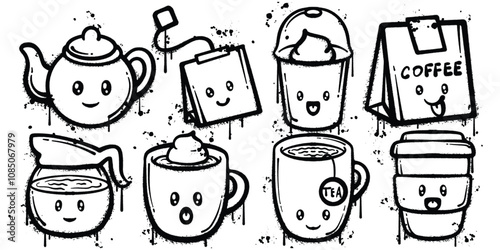 Set of graffiti spray paint coffee  and tea elements vector illustration