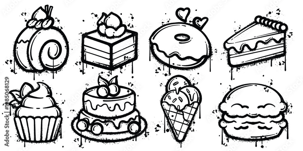 Set of graffiti spray paint cake elements vector illustration Set of graffiti spray paint cake elements vector illustration