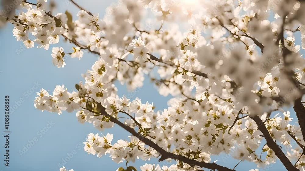 Blooming Branches: Spring's Delicate Flowers Shine Brightly in Sunlight Blooming Branches: Spring's Delicate Flowers Shine Brightly in Sunlight