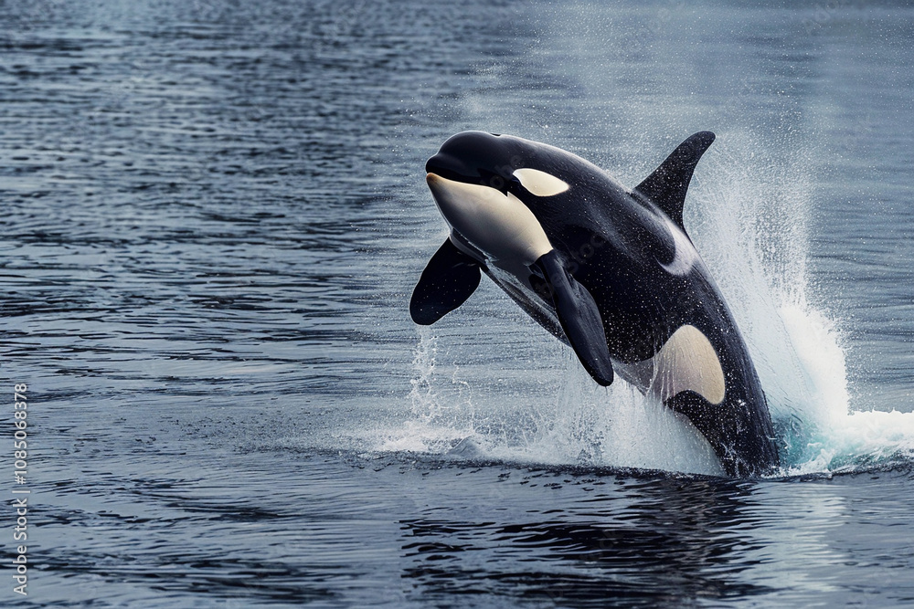 Obraz premium Fantastically beautiful majestic huge whale in deep ocean