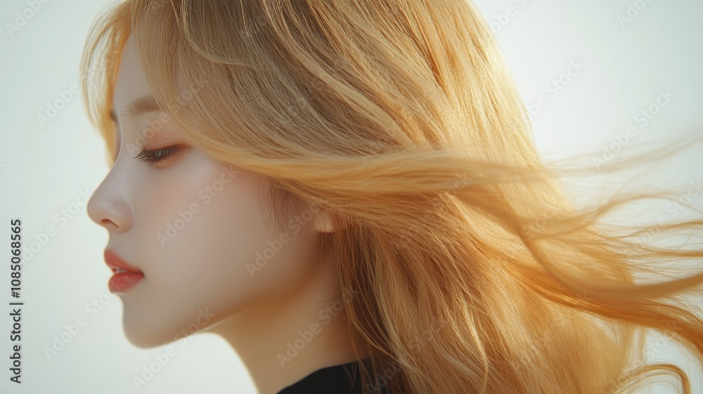 Beautiful model girl with blond hair strand,silky healthy chestnut wavy golden hair strand,hair wavy ribbon,Keratin straightening,Treatment,straight long hair,procedures,Smooth hairstyle. Beautiful model girl with blond hair strand,silky healthy chestnut wavy golden hair strand,hair wavy ribbon,Keratin straightening,Treatment,straight long hair,procedures,Smooth hairstyle.