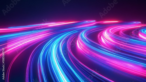 Abstract Neon Light Trails Pink and Blue Swirls Glowing Lines Futuristic Background