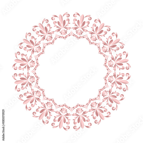 Damask Round Wreath rose gold circular round ornament floral Abstract pattern, Classic Victorian traditional style, illustration Vintage Design, Flower frames, Mandala, Antique, Moroccan frame