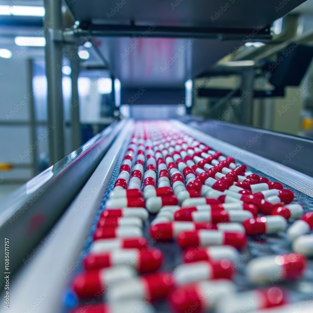 Obraz premium Pharmaceutical Production Line in Action