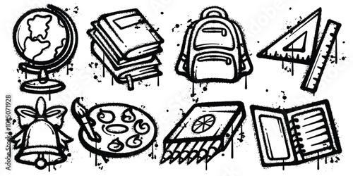 Set of graffiti spray paint school equipment elements vector illustration