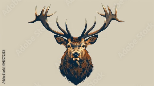 Majestic stag head with large antlers, detailed illustration. photo