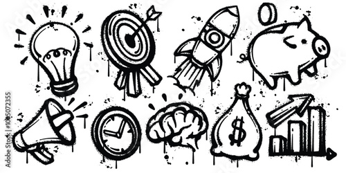 Set of graffiti spray paint business startup elements vector illustration