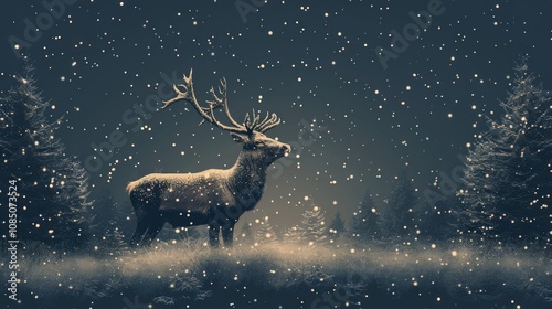 Majestic stag in snowy winter forest. photo