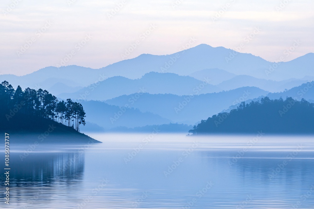 Serene Mountainscape Reflected in Calm Waters Serene Mountainscape Reflected in Calm Waters