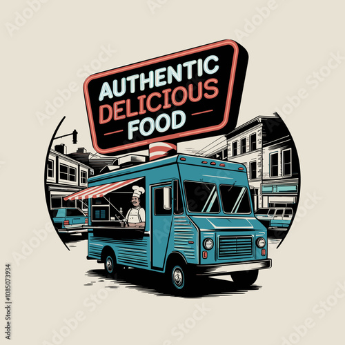 Vintage Food Truck Logo, Food Logo, Vector Illustration Design