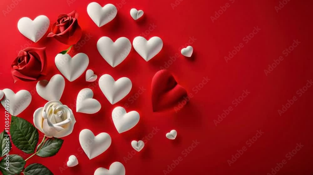 Classic Valentine's Day Background: Red and White Hearts on a Red Background Classic Valentine's Day Background: Red and White Hearts on a Red Background