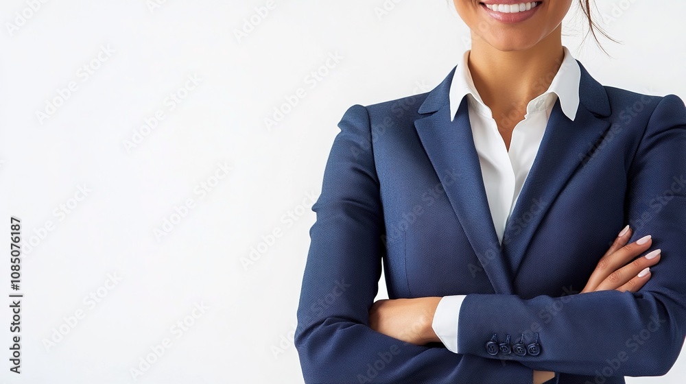Professional Businesswoman Smiling with Confidence in a Formal Suit Against a Neutral Wall Background for Corporate and Business Concepts Professional Businesswoman Smiling with Confidence in a Formal Suit Against a Neutral Wall Background for Corporate and Business Concepts