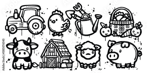 Set of graffiti spray paint farm elements vector illustration
