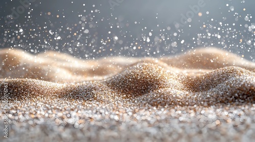 Close-Up of Sparkling Golden Sand with Bokeh Effect - Natural Texture Background
