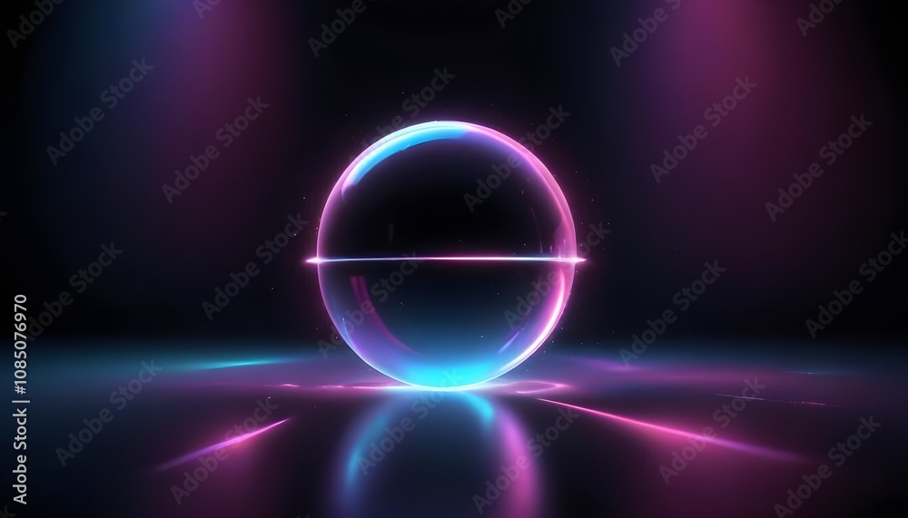 holographic ball in building on black background. 3D rendering of glossy white ball in holographic holographic ball in building on black background. 3D rendering of glossy white ball in holographic