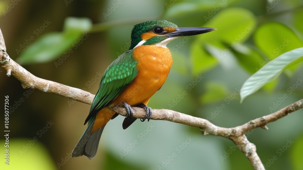 Naklejka premium Colorful bird perched on a tree branch.