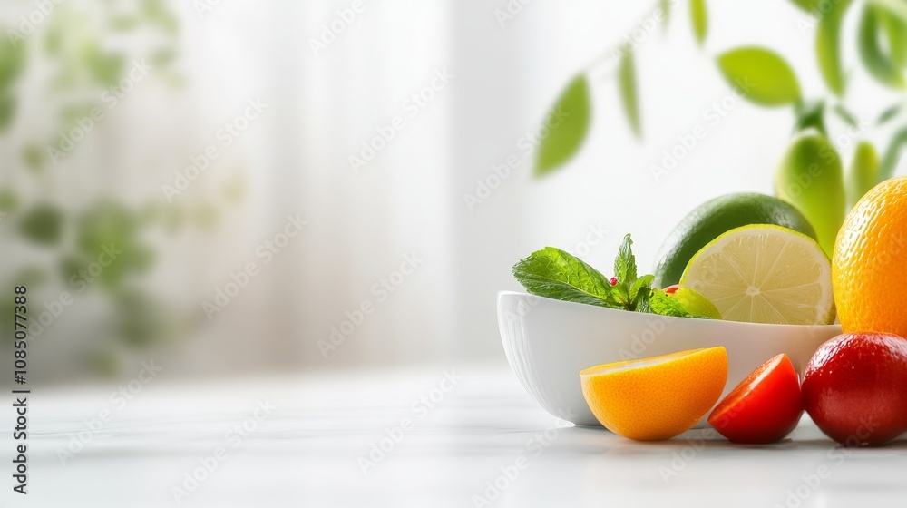 Colorful bowl of fresh fruits on a table. Colorful bowl of fresh fruits on a table.
