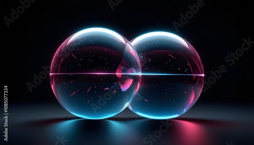 holographic ball in building on black background. 3D rendering of glossy white ball in holographic