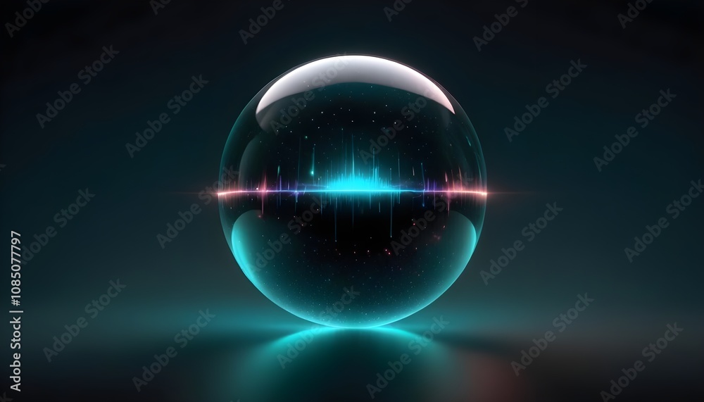 holographic ball in building on black background. 3D rendering of glossy white ball in holographic holographic ball in building on black background. 3D rendering of glossy white ball in holographic