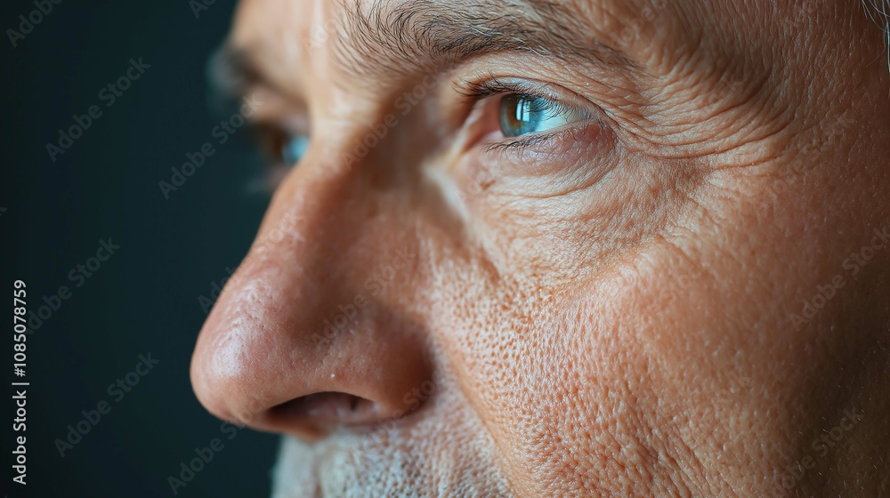 Close-Up Profile of a Thoughtful Older Man with Deep Set Eyes and Distinctive Facial Texture Highlighting Wisdom and Life Experiences in Natural Light Close-Up Profile of a Thoughtful Older Man with Deep Set Eyes and Distinctive Facial Texture Highlighting Wisdom and Life Experiences in Natural Light