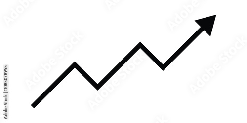 Black upward arrow graph with arrow showing rising trend. Up arrow flow chart. Bullish trend