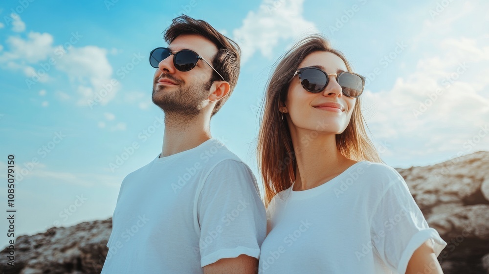 Couple enjoying a sunny day at the beach. Couple enjoying a sunny day at the beach.