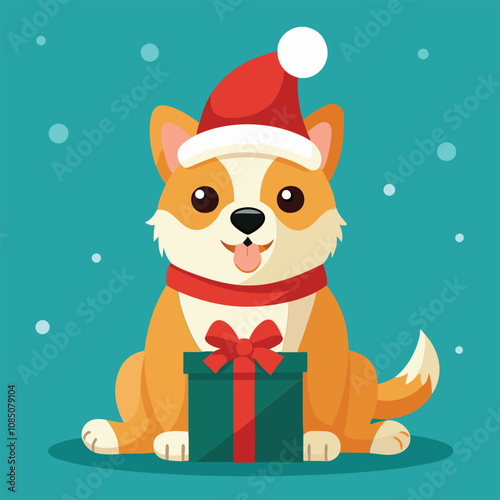 dog santa claus with christmas gifts