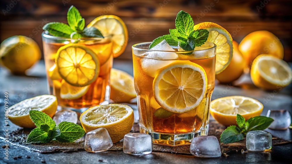 Refreshing Iced Tea with Lemon & Ice - AI Photorealistic Product Shot Refreshing Iced Tea with Lemon & Ice - AI Photorealistic Product Shot
