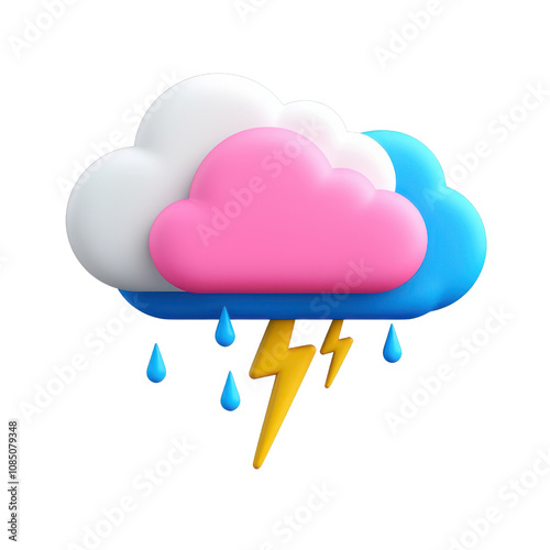 Colorful cloud with rain and lightning, representing stormy weather