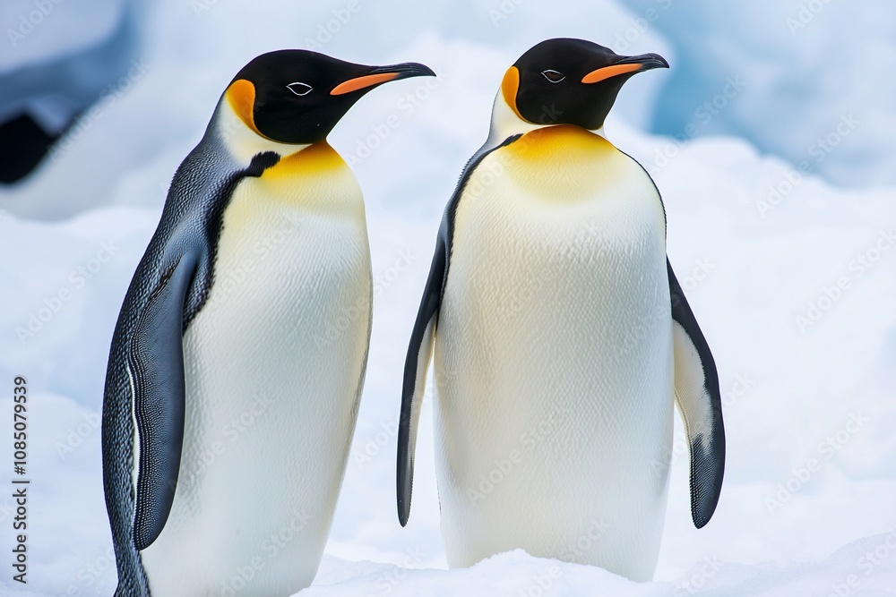 Fototapeta premium Two Elegant Emperor Penguins in a Snowy Landscape