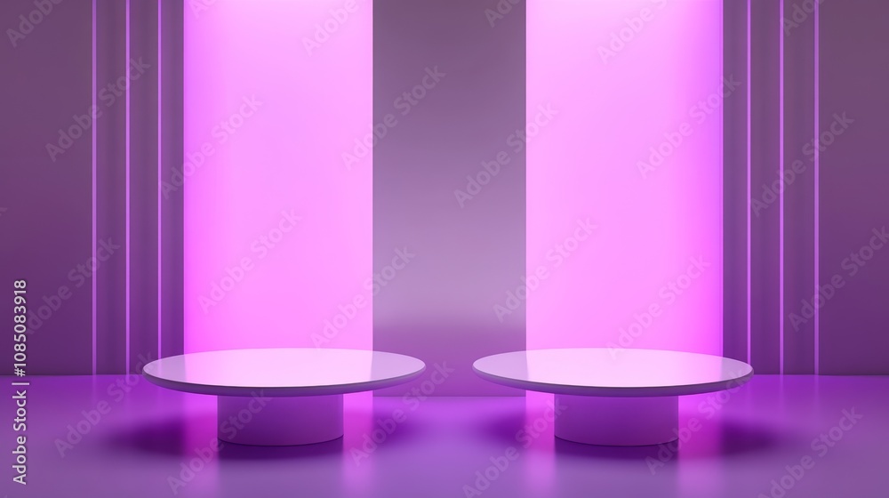Futuristic podiums with vibrant lighting Futuristic podiums with vibrant lighting