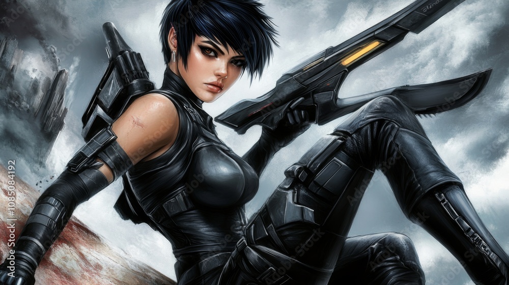 Futuristic warrior with sleek armor and weapon. Futuristic warrior with sleek armor and weapon.