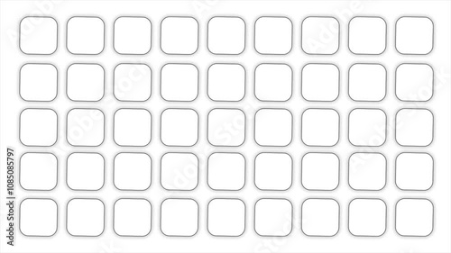 Minimalist Abstract Grid Design with Rounded Squares on a Clean White Background - Modern Geometric Pattern Featuring Symmetrical Alignment and Subtle Shadows