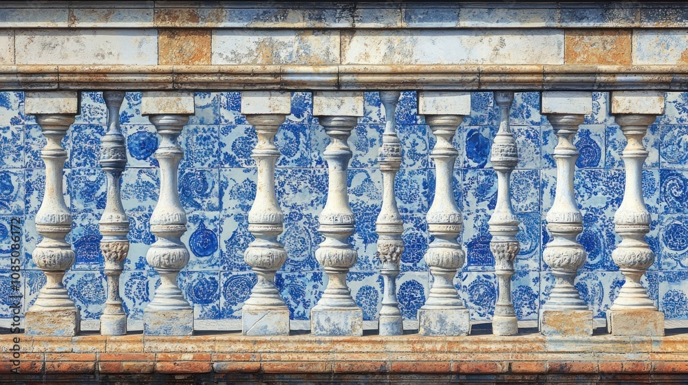 Blue azulejos bridge on Plaza de Espana (Spain square), Seville famous landmark, Andalusia, Spain. - Blue azulejos bridge on Plaza de Espana (Spain square), Seville famous landmark, Andalusia, Spain. -
