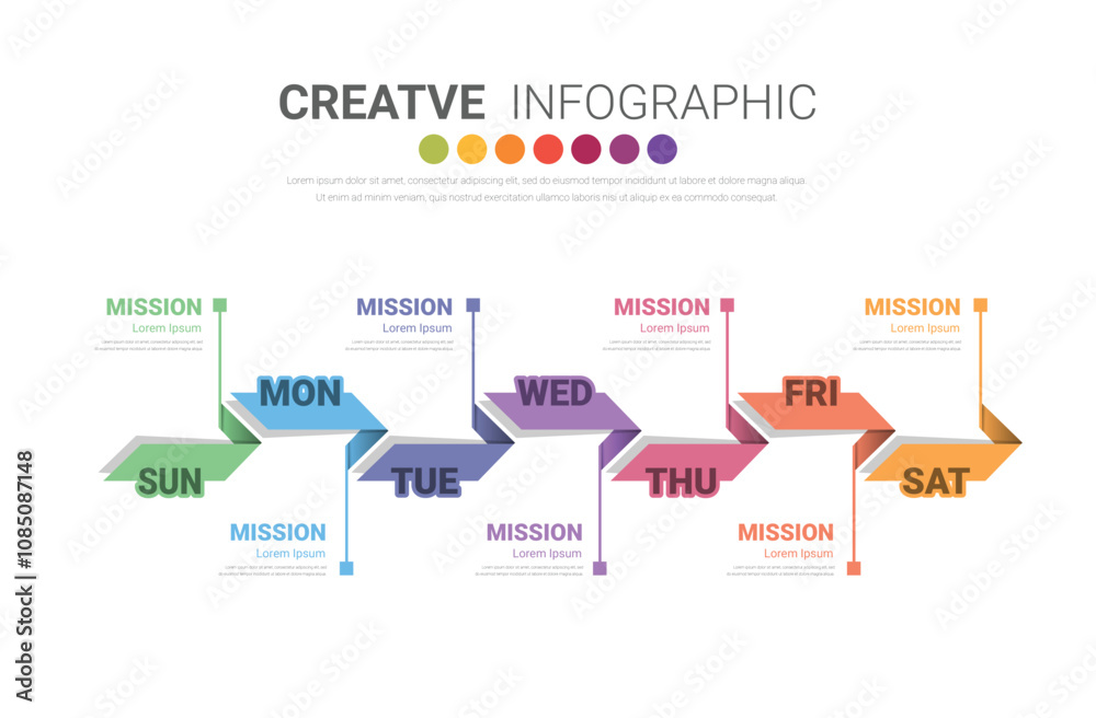 Timeline business for 7 day, 7 options, infographic design vector and Presentation can be used for workflow layout, process diagram, flow chart. Timeline business for 7 day, 7 options, infographic design vector and Presentation can be used for workflow layout, process diagram, flow chart.