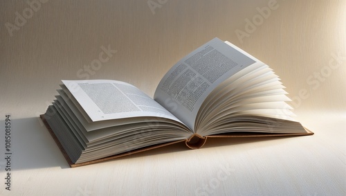 Open book with pages flipping, calm mood, soft lighting, International Day of Education photo