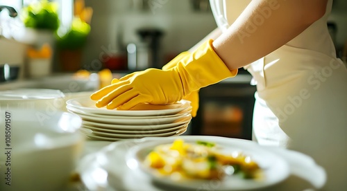 dirty dishes on the table. cleaning dirty dishes in the kitchen, washing dishes