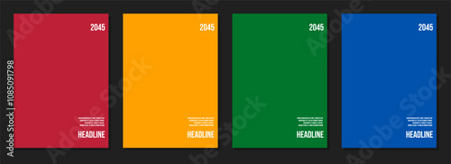 flat simple colorful cover template, financial annual report mockup, bright school notebook vector illustration