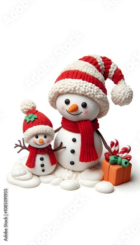 snowman kid and mother , isolated on a white background vertical