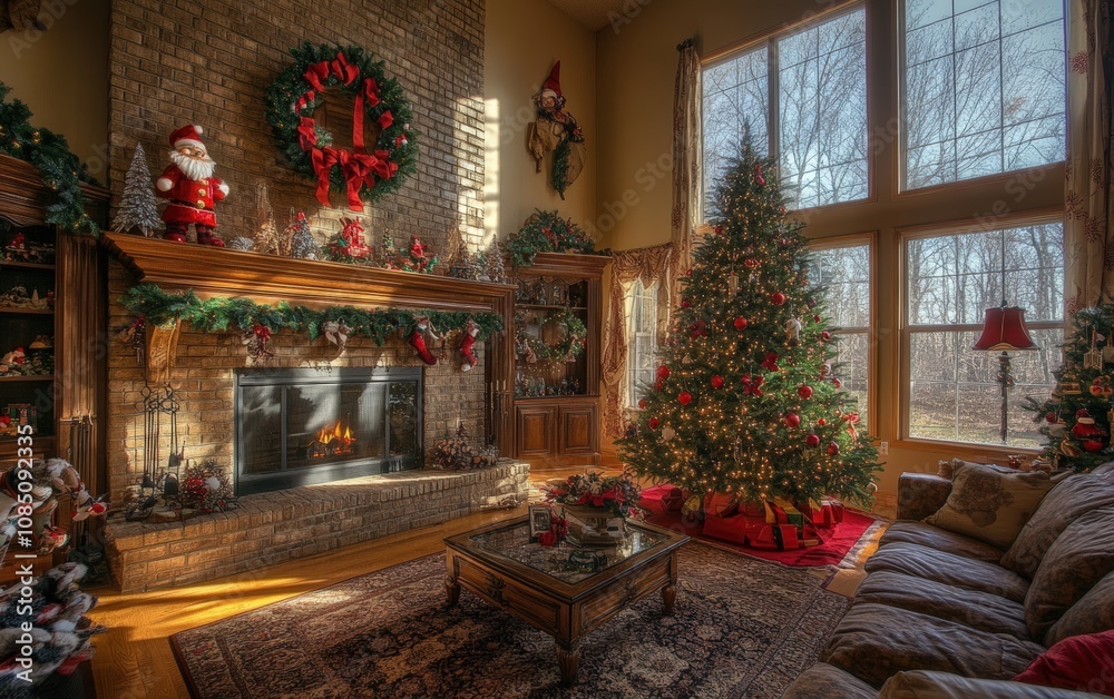 cozy room fireplace christmass tree with decorations toys and lights professional photo cozy room fireplace christmass tree with decorations toys and lights professional photo