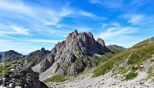 mountain peak rising high up in the sky in the dolomite mountains