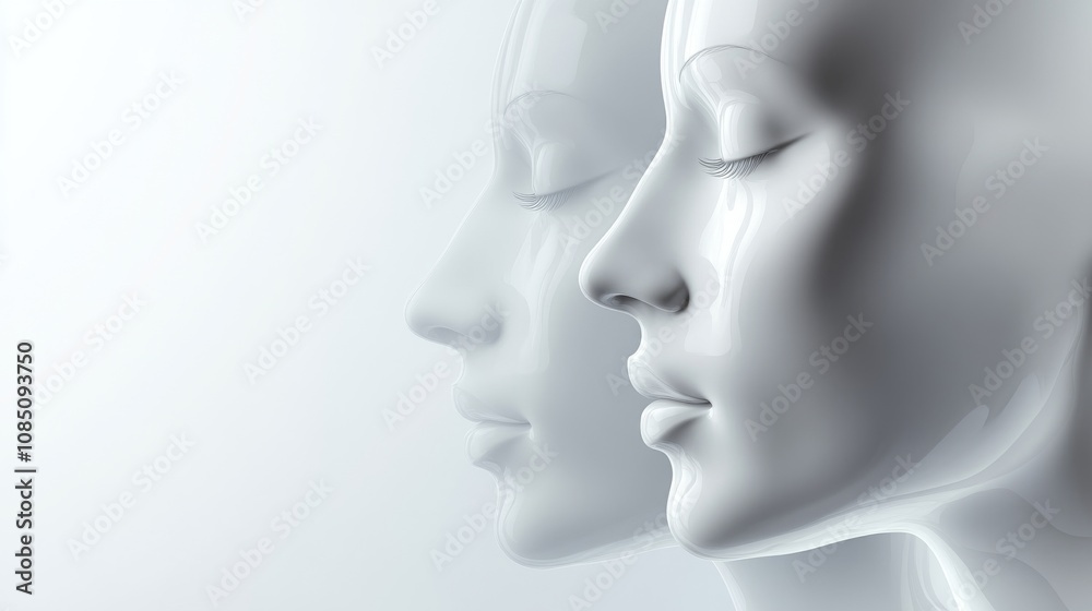 Serene mannequin faces expressing calm emotions. Serene mannequin faces expressing calm emotions.